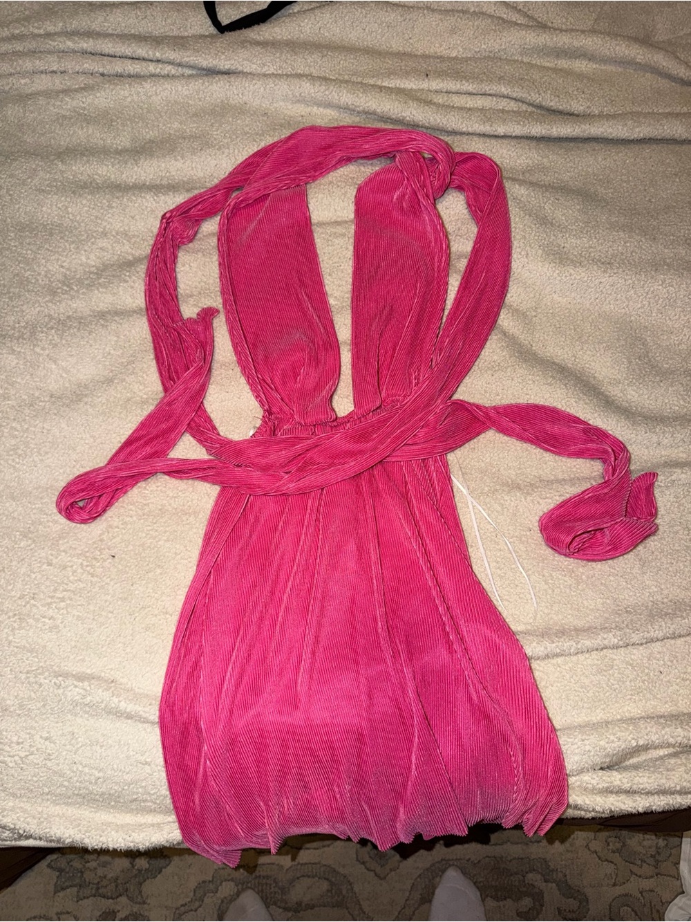Hello Molly Bright Pink Plissé Halter Dress